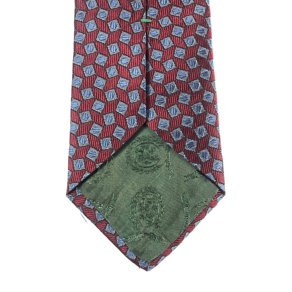 Classic VINTAGE Tommy Hilfiger Tie 100% Silk Red Blue Geometric Made in USA - Picture 4 of 7